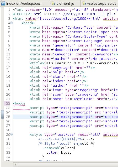 capture d'écran de l'édition de code html