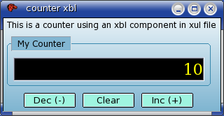 screenshot of the counter example using XBL component